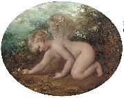 William Etty A putto collecting flowers oil painting on canvas